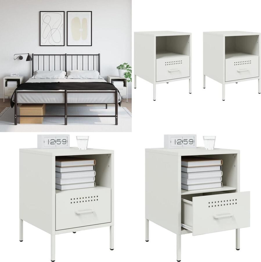 VidaXL Nachtkastjes 2 st 36x39x50 5 cm staal wit Nachtkastje Nachtkastjes Bijzettafel Wandkastje