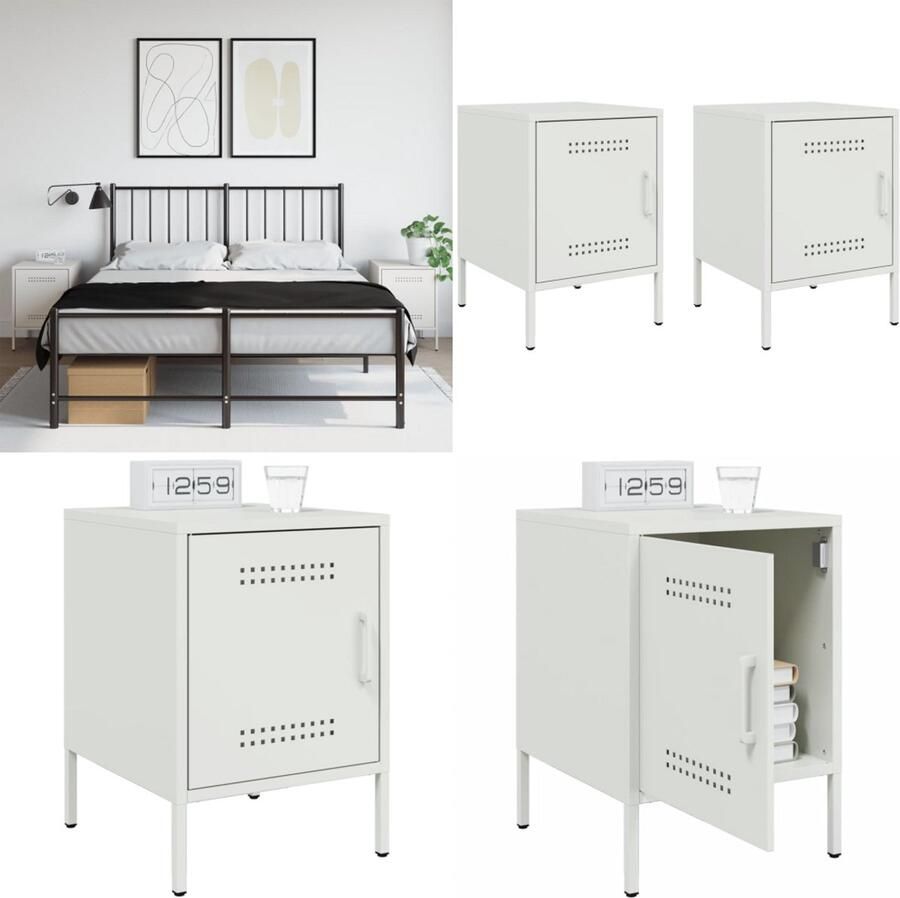 VidaXL Nachtkastjes 2 st 36x39x50 5 cm staal wit Nachtkastje Nachtkastjes Bijzettafel Wandkastje