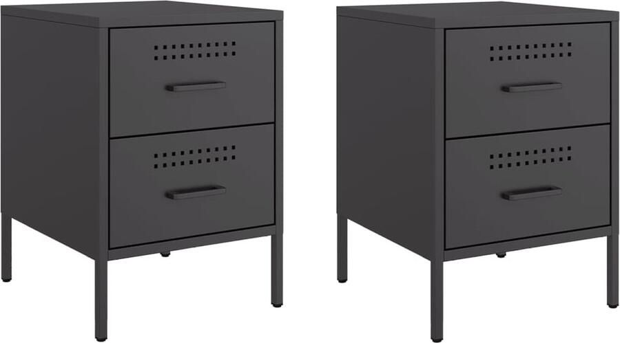 VidaXL Nachtkastjes 2 st 36x39x50 5 cm staal zwart