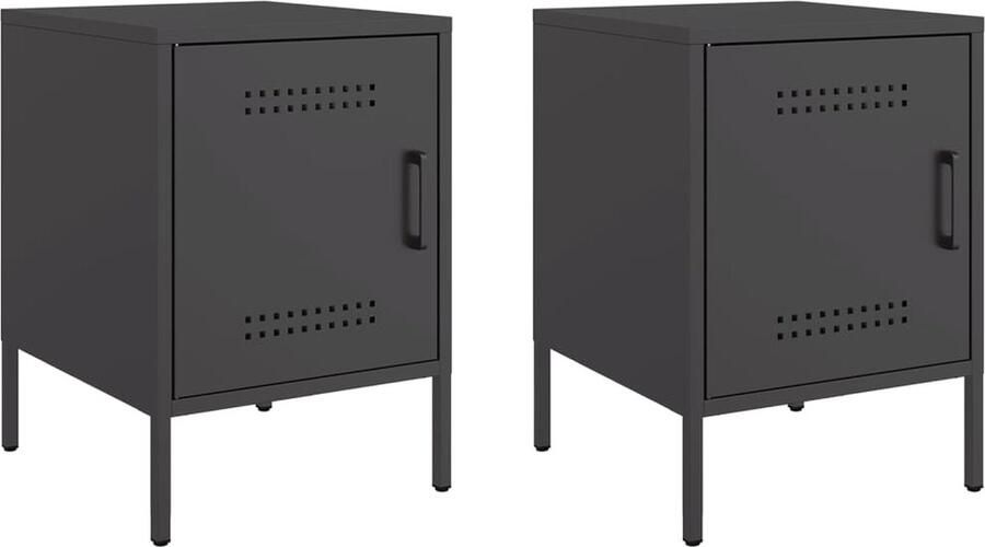 VidaXL Nachtkastjes 2 st 36x39x50 5 cm staal zwart