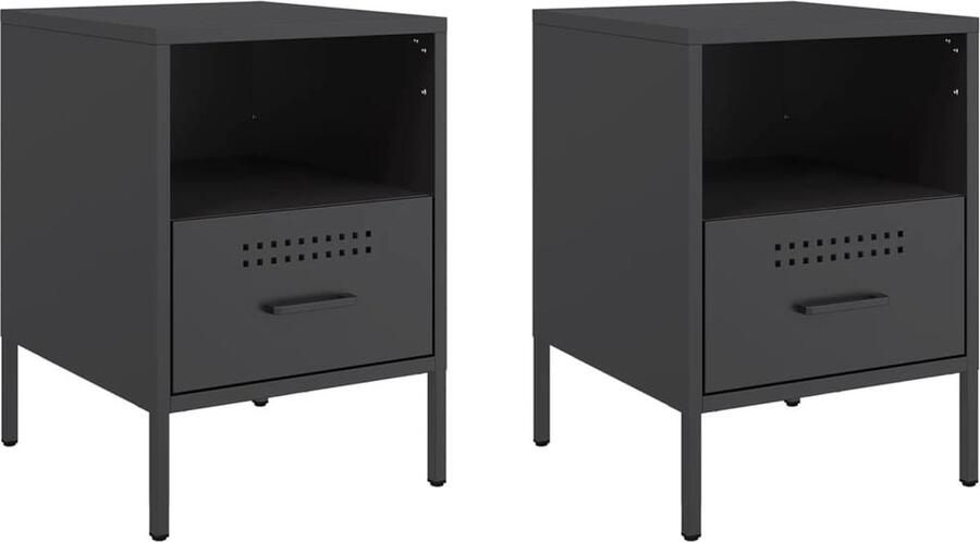 VidaXL Nachtkastjes set van 2 Stijlvol staal zwart Nachtkastje Industriële Meubels Staal Meubel Zwarte Nachtkast Nachtlamp Tafeltje
