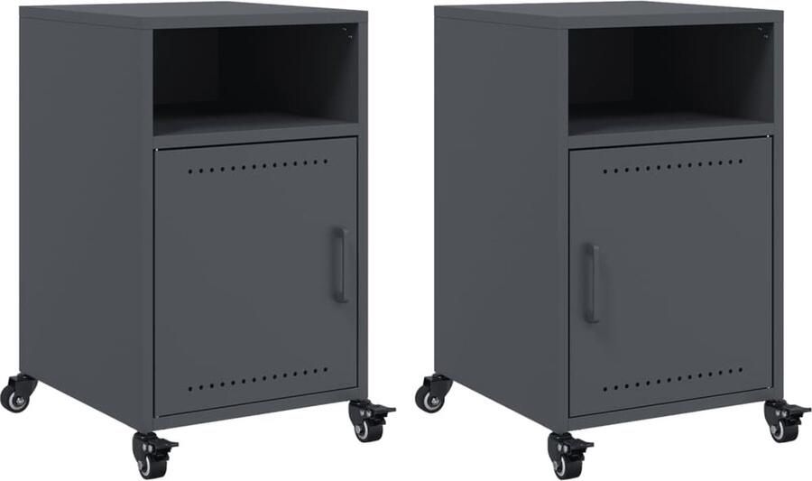 VidaXL Nachtkastjes 2 st 36x39x59 cm staal antracietkleurig