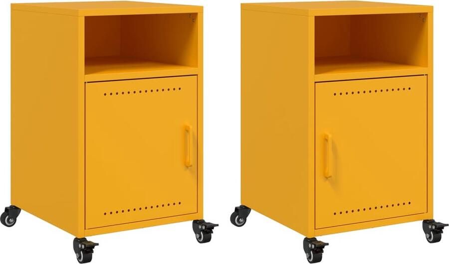VidaXL Nachtkastjes 2 st 36x39x59 cm staal mosterdgeel