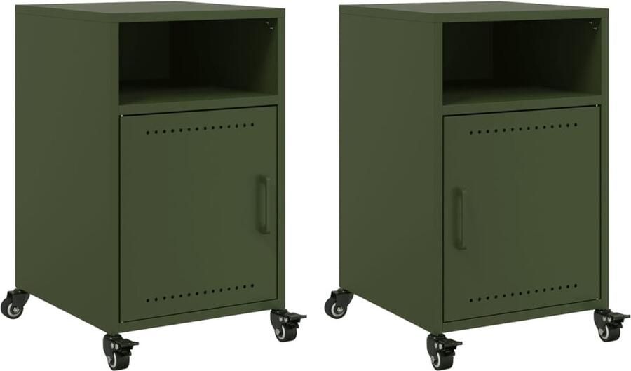 VidaXL Nachtkastjes Set van 2 Olijfgroen Staal Nachtkastjes Slaapkamer Meubilair Olijfgroot Metalen Nachtkastjes Design Nachtkastjes