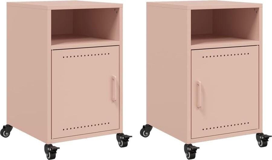 VidaXL Nachtkastjes 2 st 36x39x59 cm staal roze