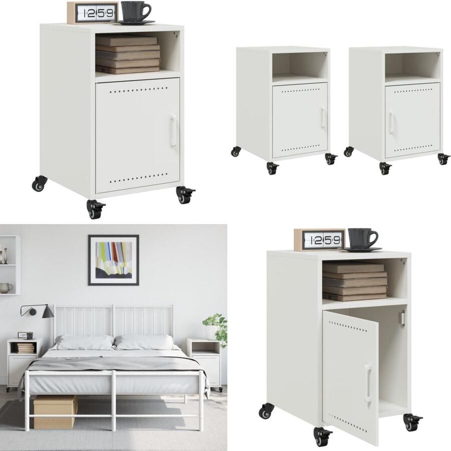 VidaXL Nachtkastjes 2 st 36x39x59 cm staal wit Nachtkastje Nachtkastjes Bijzettafel Wandkastje