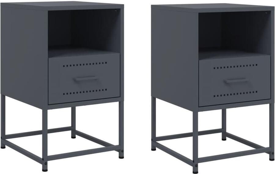 VidaXL Nachtkastjes Staal Set van 2 Antraciet Nachtkastje Nachtkastjes Bijzettafel Wandkastje