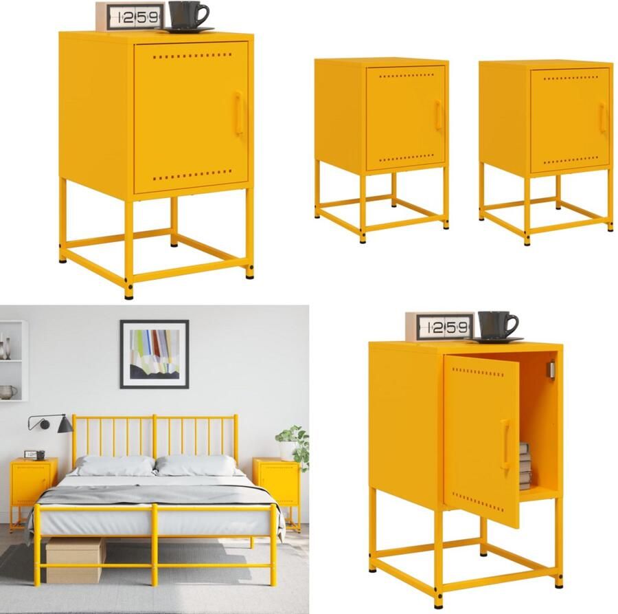 VidaXL Nachtkastjes 2 st 36x39x60 5 cm staal mosterdgeel Nachtkastje Nachtkastjes Houten Nachtkastje Slaapkamerkast