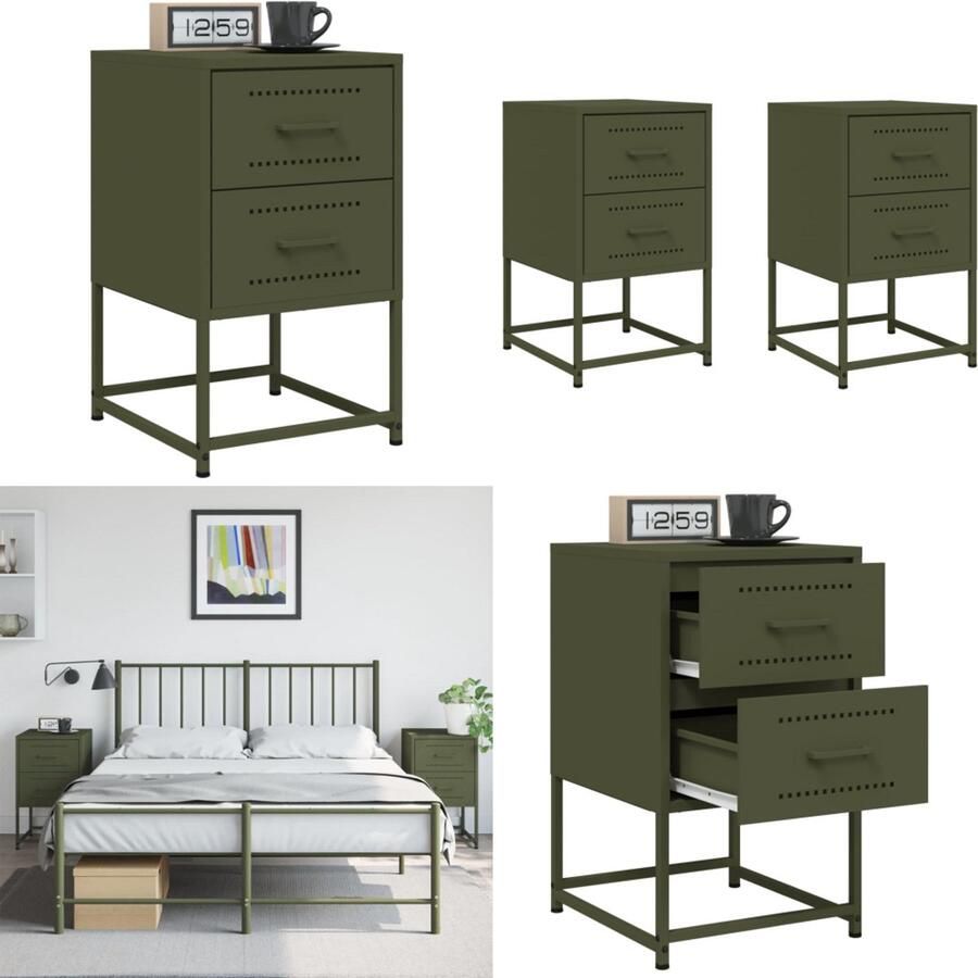 VidaXL Nachtkastjes 2 st 36x39x60 5 cm staal olijfgroen Nachtkastje Nachtkastjes Houten Nachtkastje Slaapkamerkast
