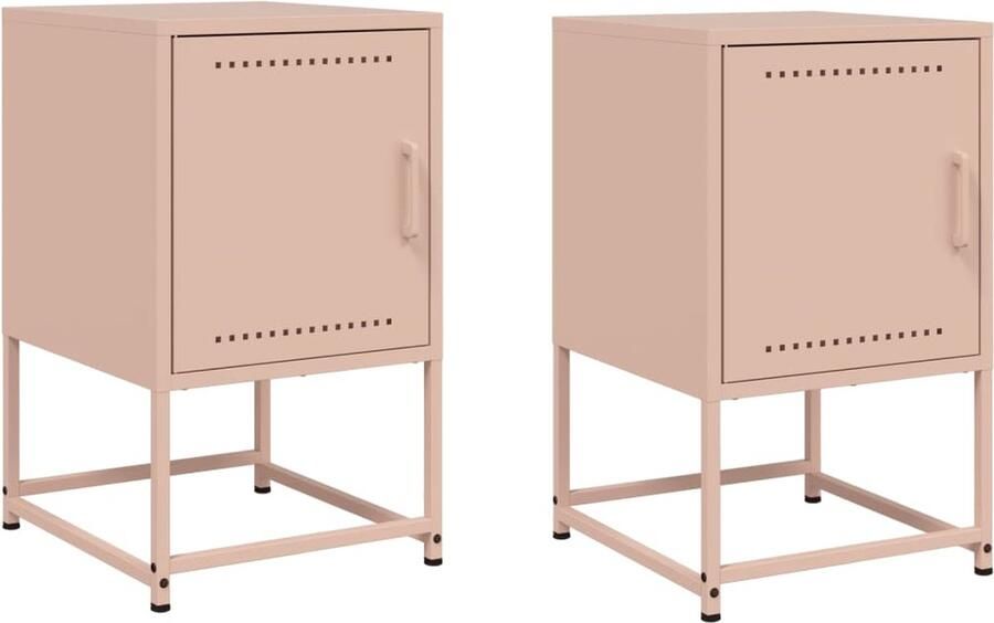 VidaXL Nachtkastjes Roze Staal Set van 2 Nachtkastje Industrieel Meubilair Roestvrijstalen Nachtkastje Metalen Nachtkastje Roze Nachtkastje