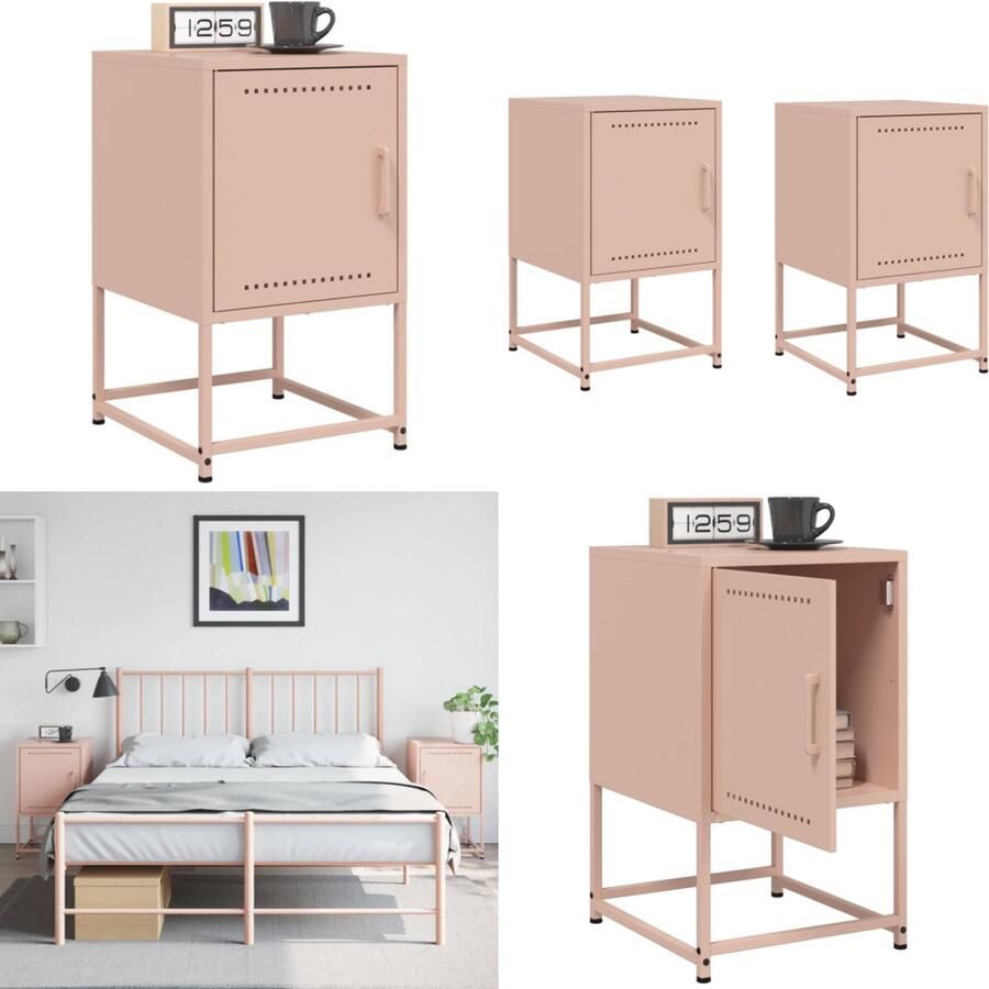 VidaXL Nachtkastjes 2 st 36x39x60 5 cm staal roze Nachtkastje Nachtkastjes Houten Nachtkastje Slaapkamerkast