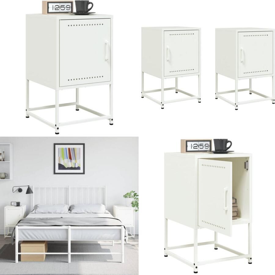 VidaXL Nachtkastjes 2 st 36x39x60 5 cm staal wit Nachtkastje Nachtkastjes Houten Nachtkastje Slaapkamerkast