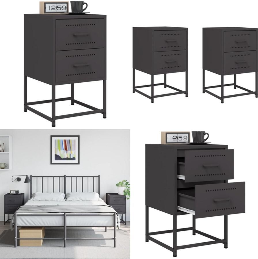VidaXL Nachtkastjes 2 st 36x39x60 5 cm staal zwart Nachtkastje Nachtkastjes Houten Nachtkastje Slaapkamerkast