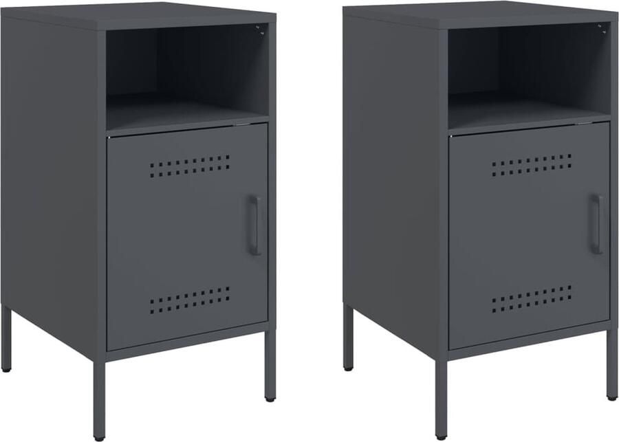 VidaXL Nachtkastjes 2 st 36x39x68 cm koudgewalst staal antracietkleur