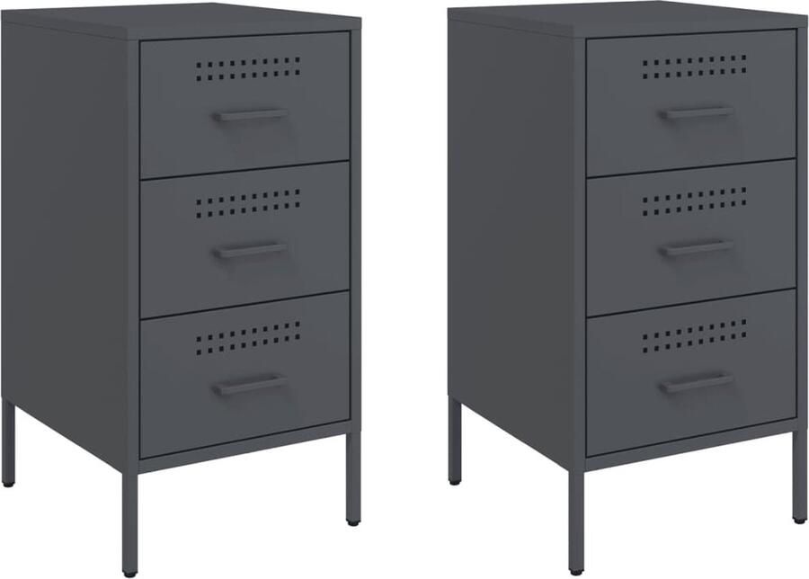 VidaXL Nachtkastjes 2 st 36x39x68 cm koudgewalst staal antracietkleur