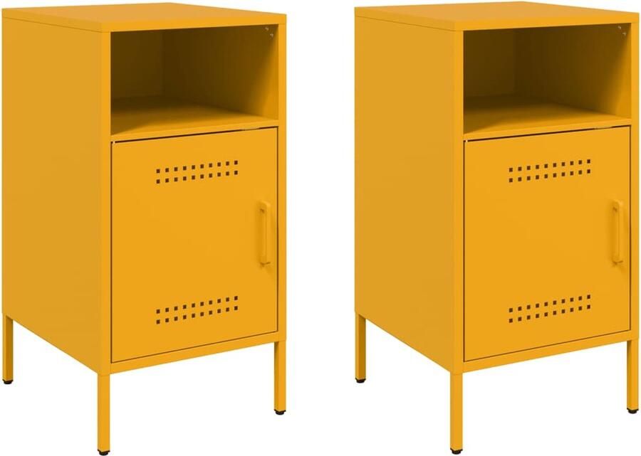 VidaXL Nachtkastjes 2 st 36x39x68 cm koudgewalst staal mosterdgeel