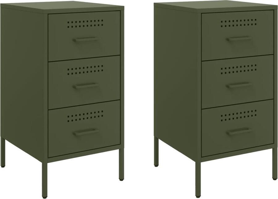 VidaXL Nachtkastjes 2 st 36x39x68 cm koudgewalst staal olijfgroen