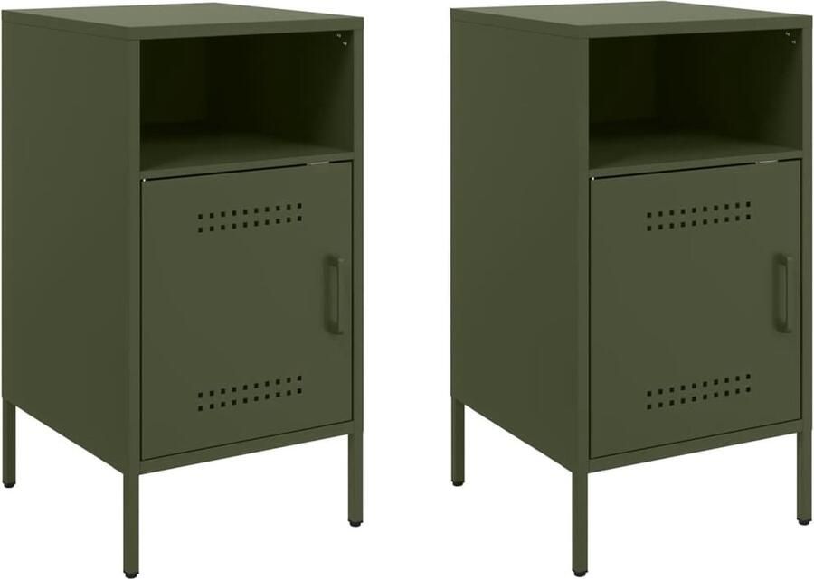VidaXL Nachtkastjes 2 st 36x39x68 cm koudgewalst staal olijfgroen