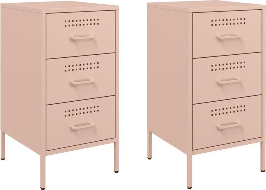 VidaXL Nachtkastjes 2 st 36x39x68 cm koudgewalst staal roze