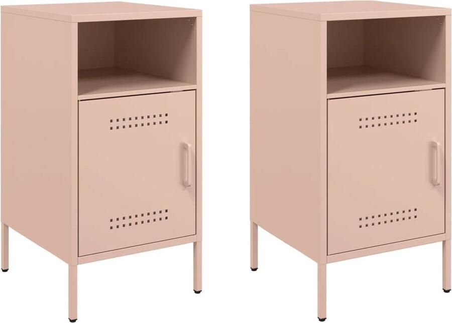 VidaXL Nachtkastjes 2 st 36x39x68 cm koudgewalst staal roze