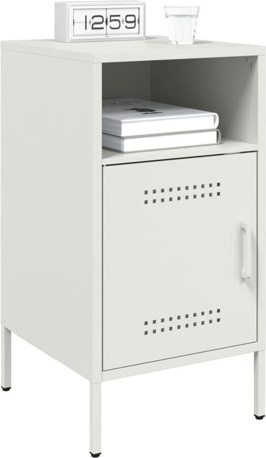 VidaXL Nachtkastjes 2 st 36x39x68 cm koudgewalst staal wit - Foto 2