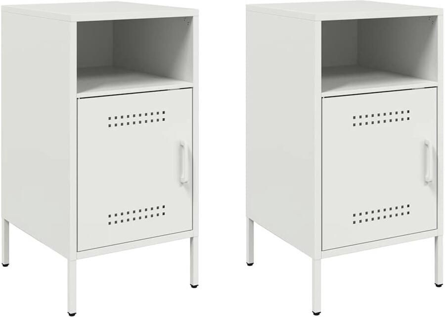 The Living Store Nachtkastjes 2 st 36x39x68 cm staal wit Industriële Nachtkastjes Industrieel Staal Nacht Kast Wit Nachtkastje Salontafel - Foto 2