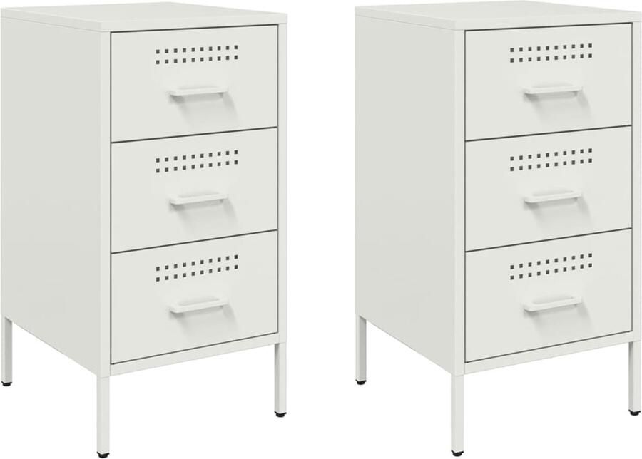 VidaXL Nachtkastjes 2 st 36x39x68 cm koudgewalst staal wit