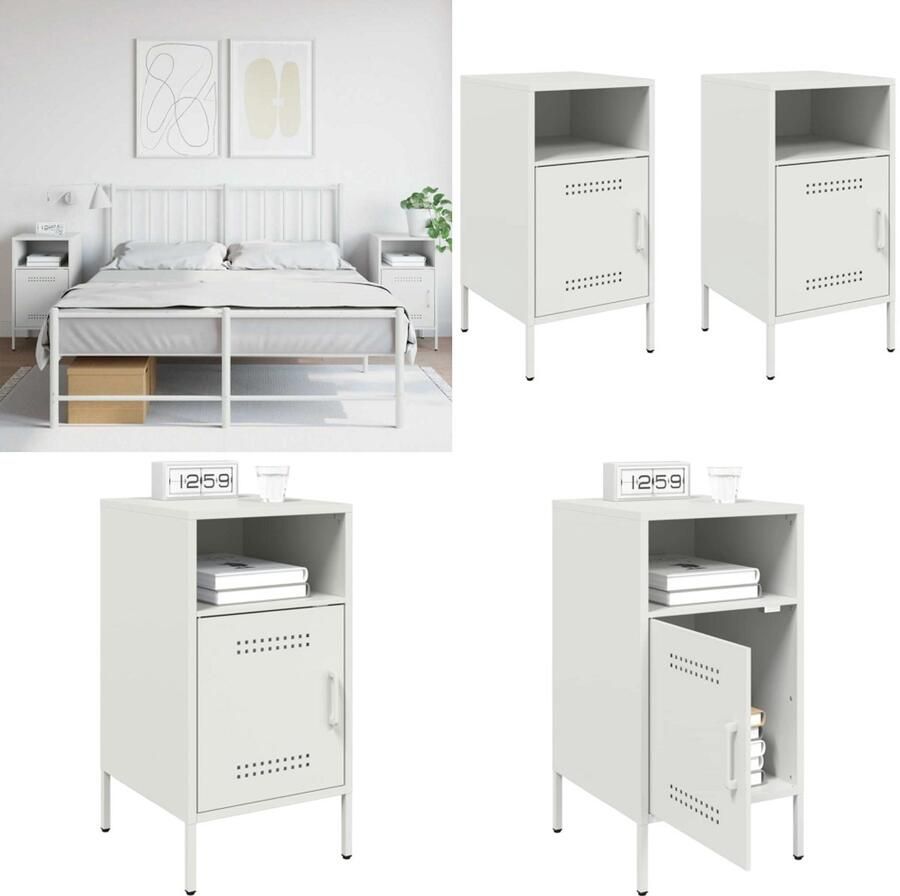VidaXL Nachtkastjes 2 st 36x39x68 cm staal wit Nachtkastje Nachtkastjes Bijzettafel Wandkastje