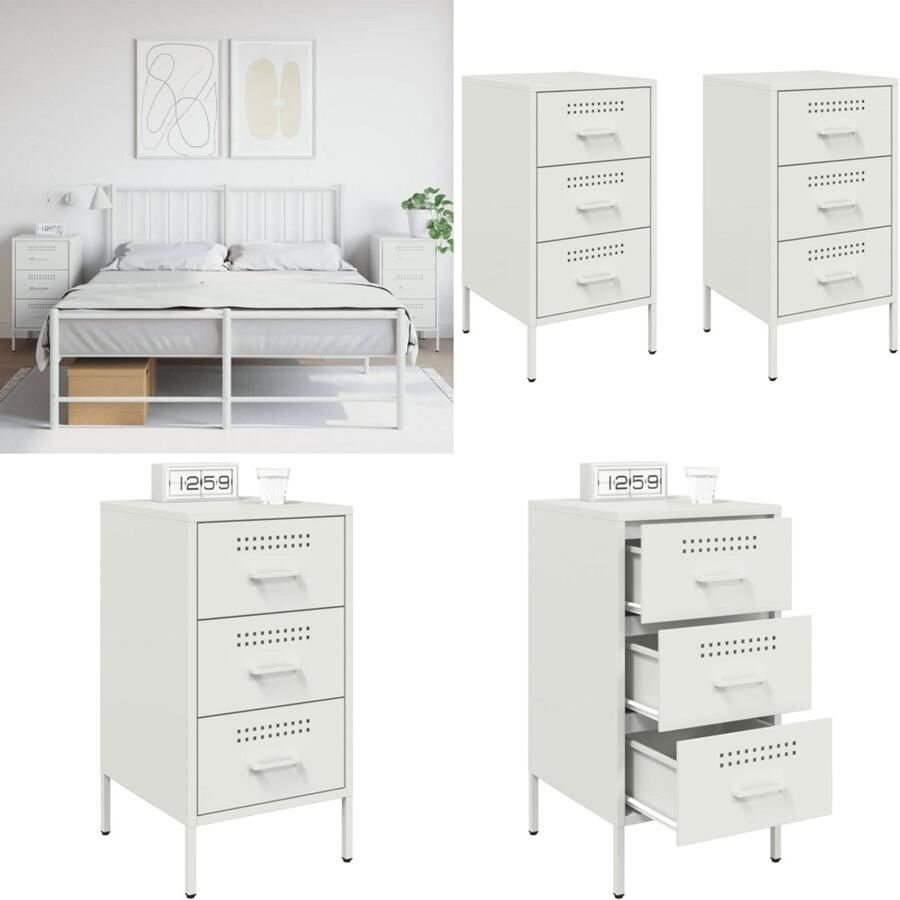 VidaXL Nachtkastjes 2 st 36x39x68 cm staal wit Nachtkastje Nachtkastjes Bijzettafel Wandkastje - Foto 2