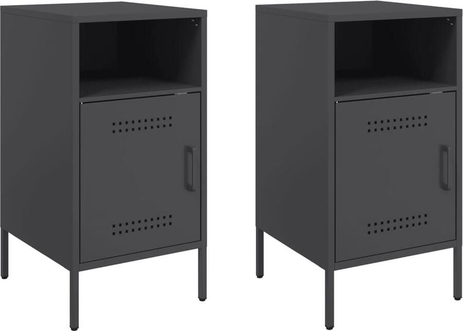 VidaXL Nachtkastjes 2 st 36x39x68 cm koudgewalst staal zwart