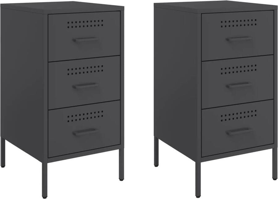 VidaXL Nachtkastjes 2 st 36x39x68 cm koudgewalst staal zwart