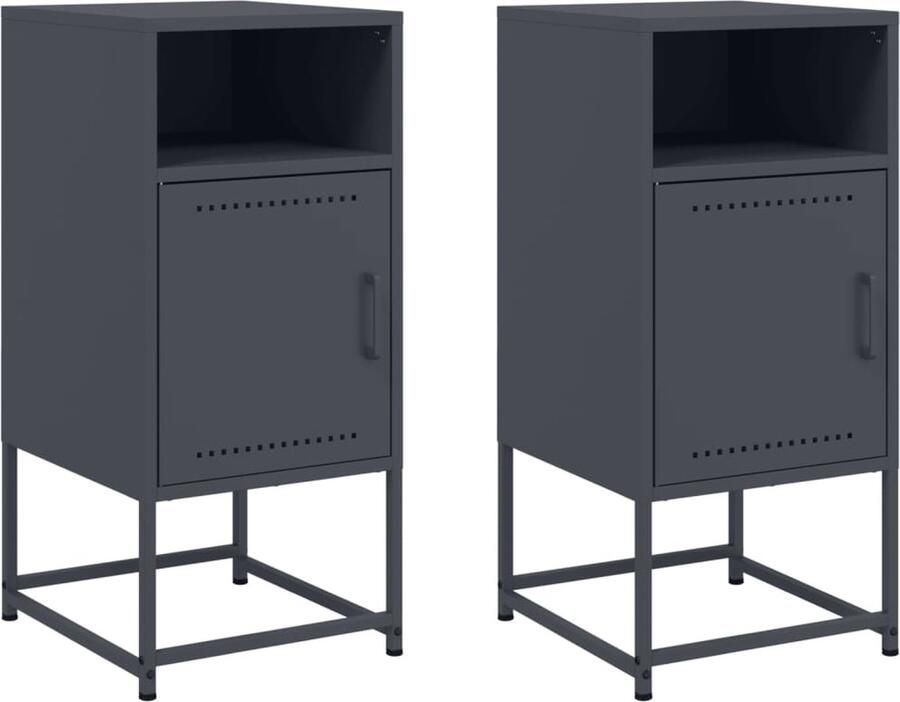 VidaXL Nachtkastjes 2 st 36x39x78 cm staal antracietkleurig - Foto 2