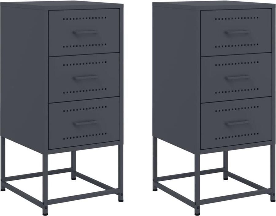 VidaXL Nachtkastjes 2 st 36x39x78 cm staal antracietkleurig