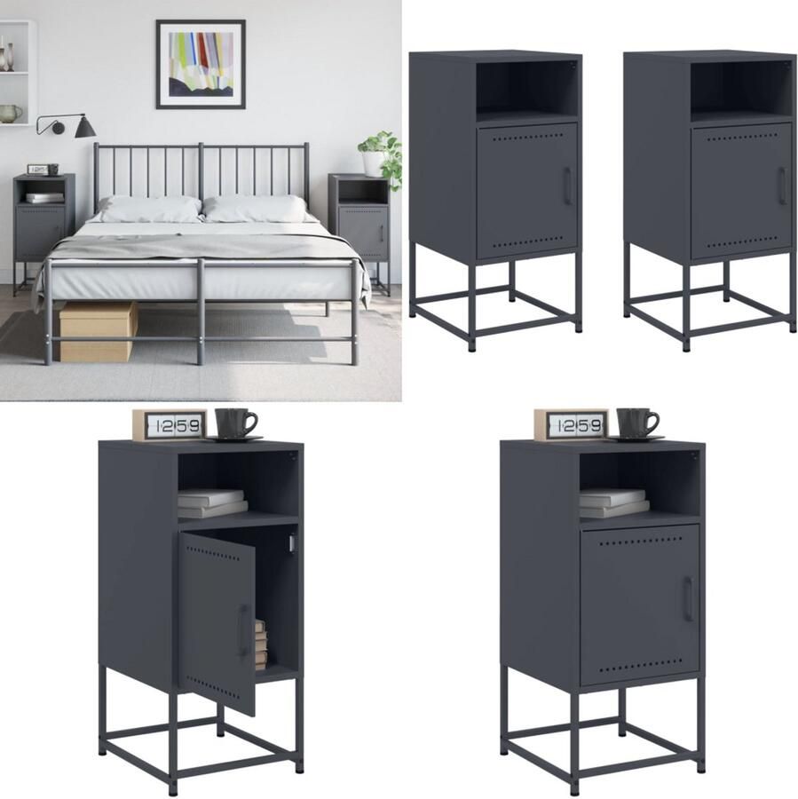 VidaXL Nachtkastjes 2 st 36x39x78 cm staal antracietkleurig Nachtkastje Nachtkastjes Bijzettafel Wandkastje - Foto 2
