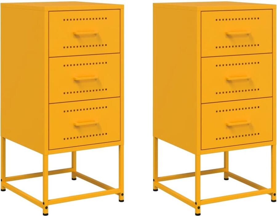 VidaXL Nachtkastjes 2 st 36x39x78 cm staal mosterdgeel