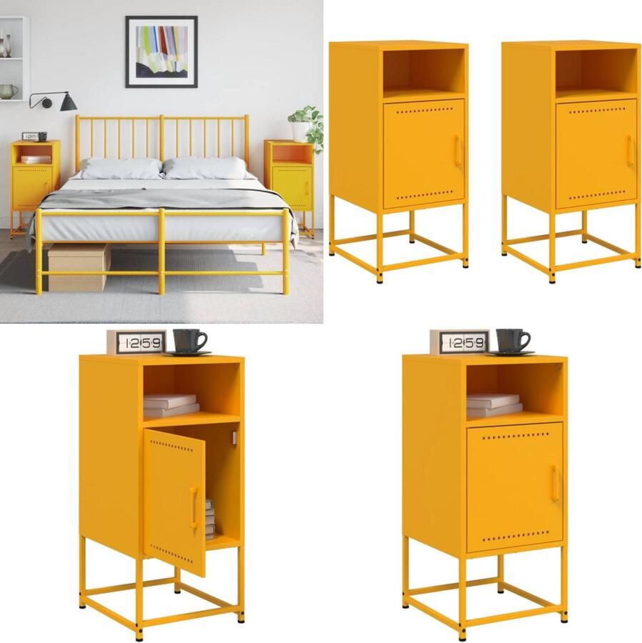 VidaXL Nachtkastjes 2 st 36x39x78 cm staal mosterdgeel Nachtkastje Nachtkastjes Bijzettafel Wandkastje - Foto 2