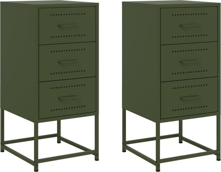 VidaXL Nachtkastjes Set van 2 Olijfgroen Staal Nachtkastje Industrieel Meubilair Metalen Kast Staalkast Groen Meubilair