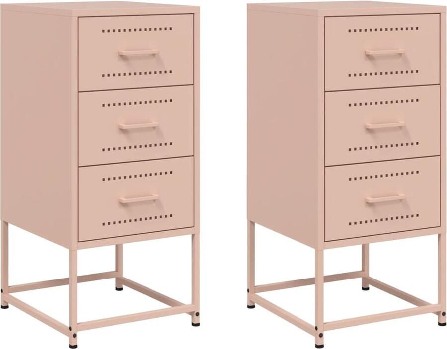 VidaXL Nachtkastjes 2 st 36x39x78 cm staal roze