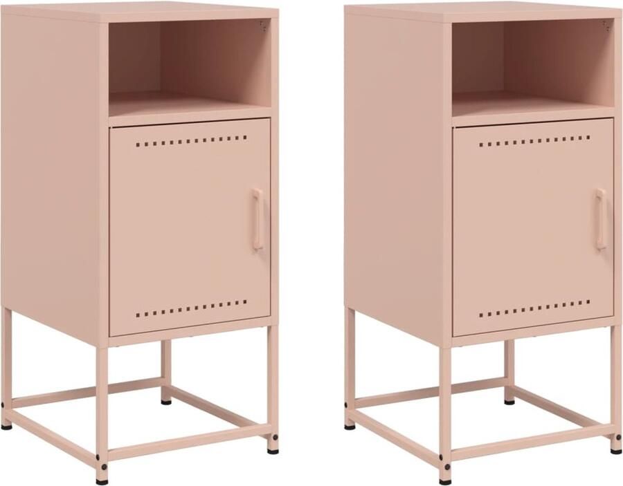 VidaXL Nachtkastjes Set van 2 Staal Roze Nachtkastje Nachtkastjes Bijzettafel Wandkastje - Foto 2
