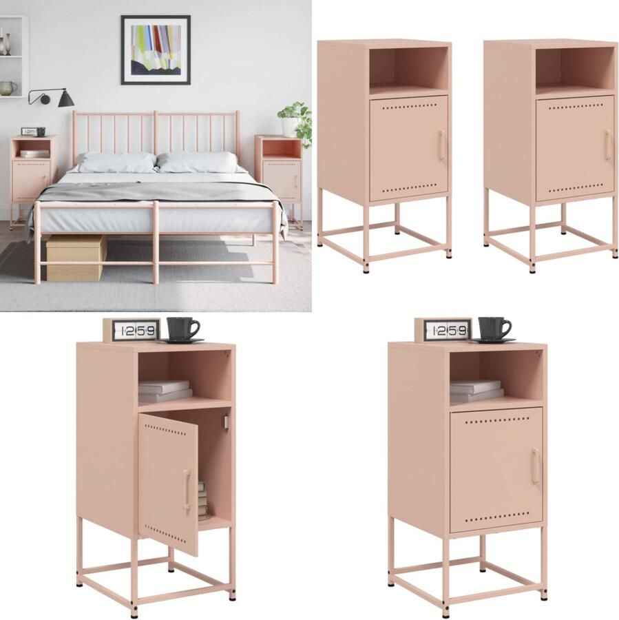 VidaXL Nachtkastjes 2 st 36x39x78 cm staal roze Nachtkastje Nachtkastjes Bijzettafel Wandkastje