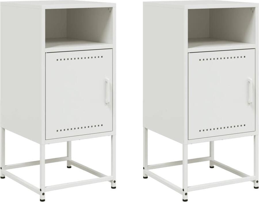 VidaXL Nachtkastjes 2 st 36x39x78 cm staal wit