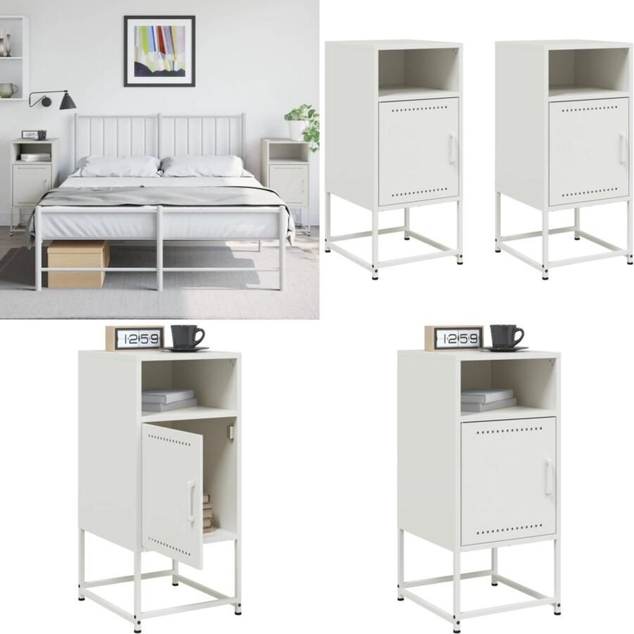 VidaXL Nachtkastjes 2 st 36x39x78 cm staal wit Nachtkastje Nachtkastjes Bijzettafel Wandkastje