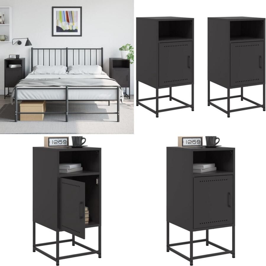 VidaXL Nachtkastjes 2 st 36x39x78 cm staal zwart Nachtkastje Nachtkastjes Bijzettafel Wandkastje