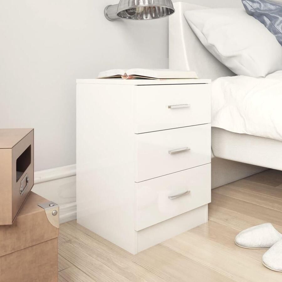 VidaXL -Nachtkastjes-2-st-38x35x56-cm-bewerkt-hout-hoogglans-wit - Foto 1
