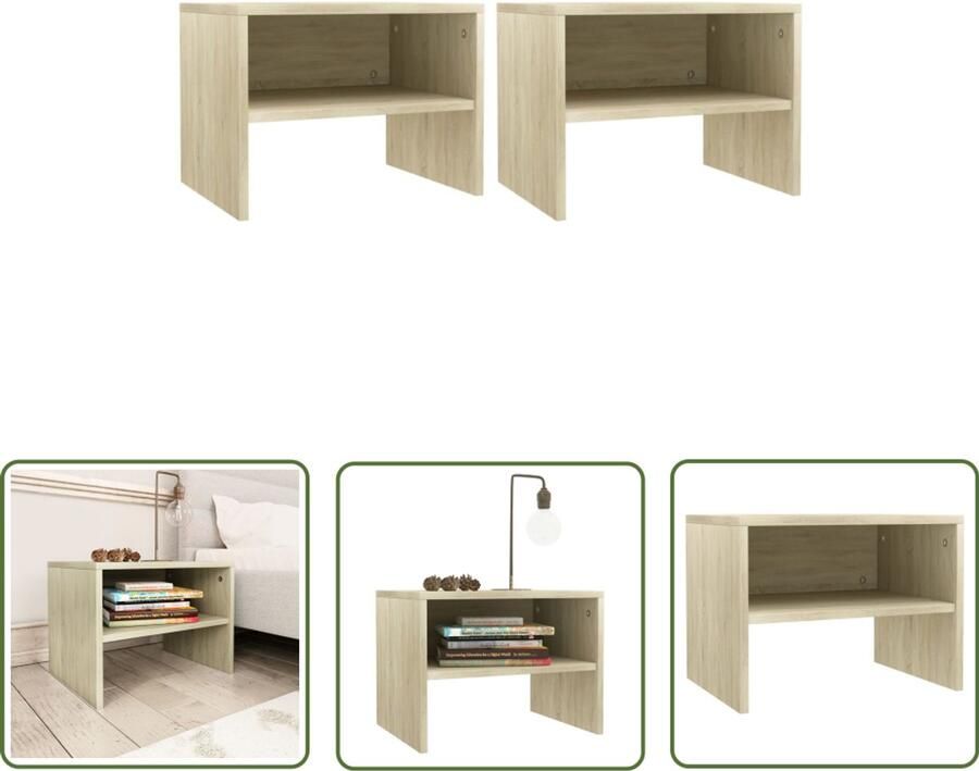 VidaXL Nachtkastjes Set van 2 Sonoma Eiken 40x30x30 cm Nachtkastje Bedkamermeubilair Houten Meubelen Sonomaneuken Bruine Meubelen - Foto 2