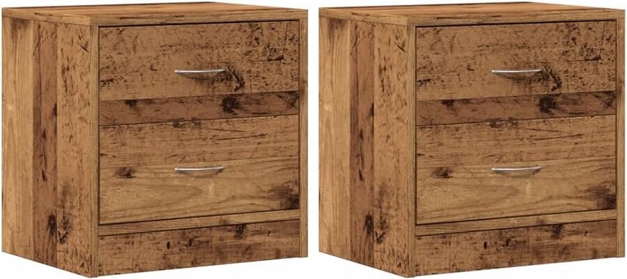 VidaXL Nachtkastjes Set van 2 Oud Houtlook Nachtaandkast Kastje Bijzettafel Slaapkamersfeer Houten Meubilair