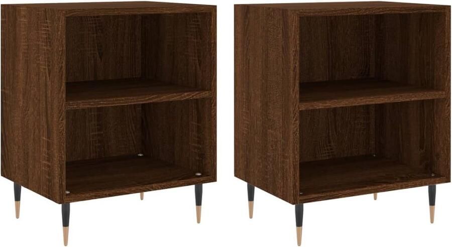 VidaXL Nachtkastjes Bruin Eiken Set van 2 Nachtkasts Kastjes Slaapkamermeubilair Houten Meubelstukken Bruine Meubels Decoratief Wonen