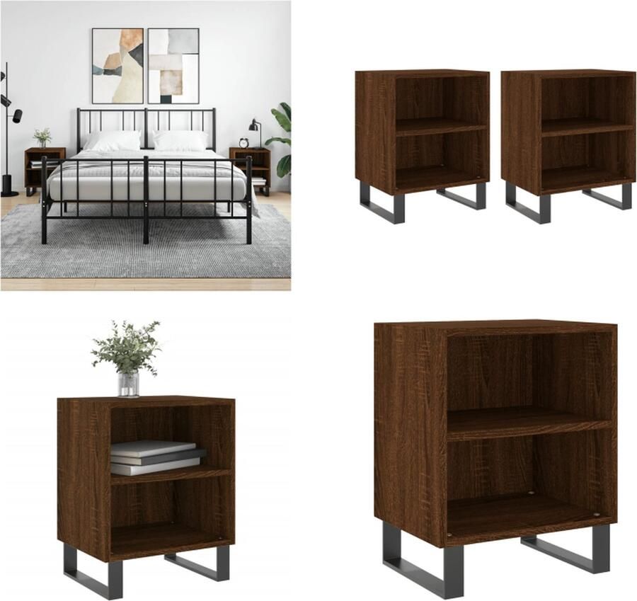 VidaXL -Nachtkastjes-2-st-40x30x50-cm-bewerkt-hout-bruineikenkleurig - Foto 2