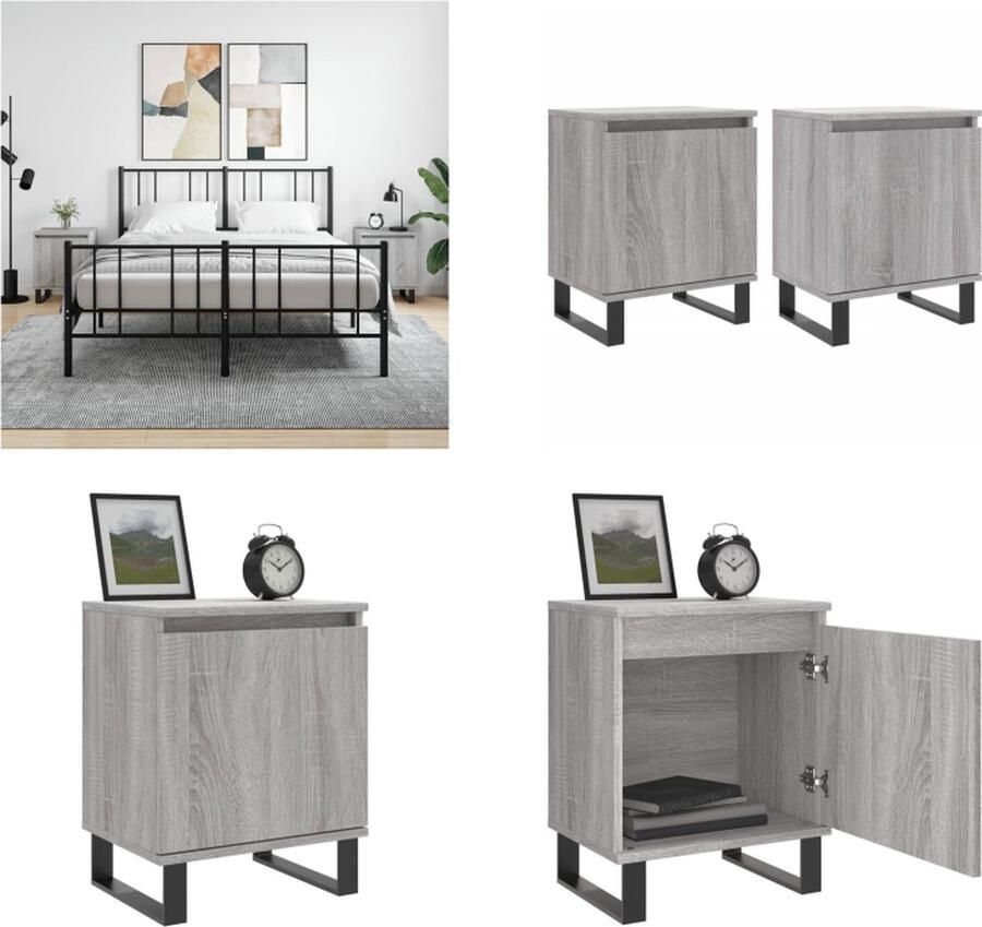 VidaXL -Nachtkastjes-2-st-40x30x50-cm-bewerkt-hout-grijs-sonoma-eiken