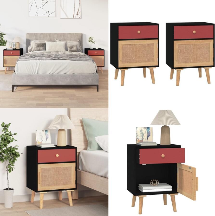 VidaXL Nachtkastjes 2 st 40x30x55 cm bewerkt hout zwart Nachtkastje Nachtkastjes Nacht Kastje